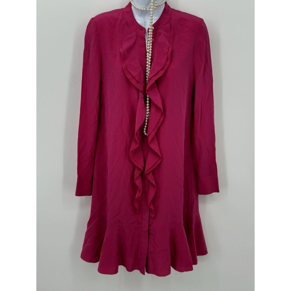 Tory Burch Magenta Ruffle Front Mini Dress